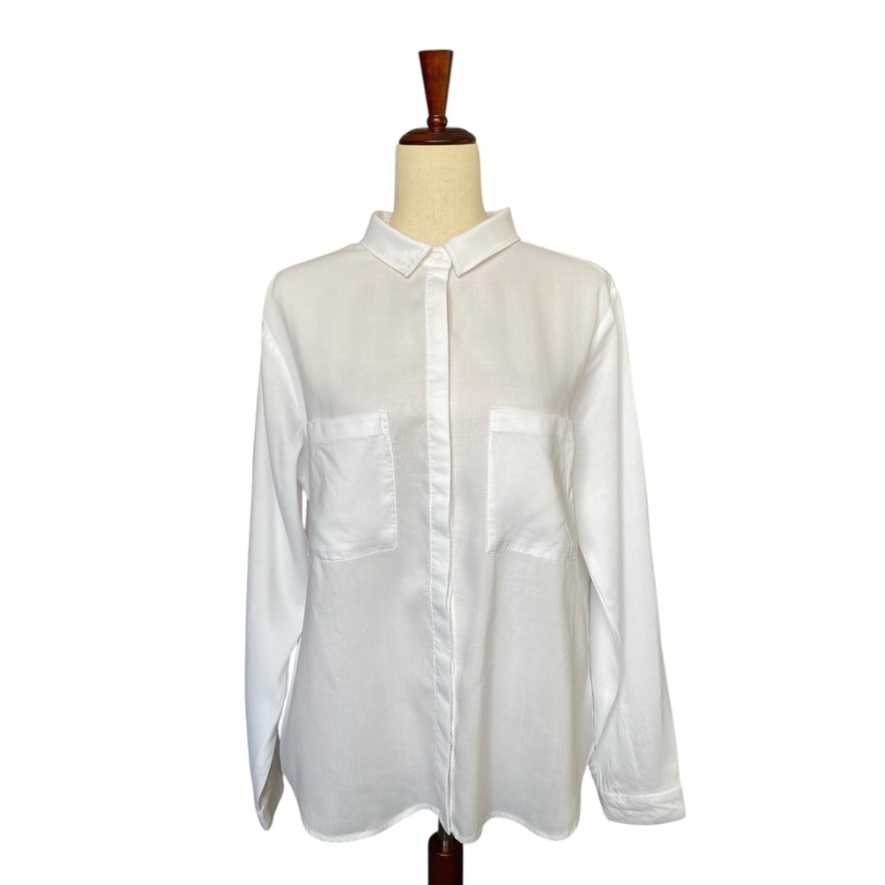 Cloth & Stone White Tencel Shirt Women’s Large Button-Up Sustainable Lyocell Top